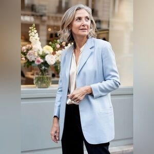 Vintage 1980s Designer Gianni Versace Blue Women's Wool Blazer Jacket 46 Flawed